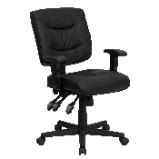 Mid-Back Black LeatherSoft Multifunction Swivel Ergonomic Task Office Chair with Adjustable Arms, GO-1574-BK-A-GG