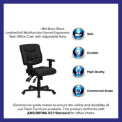 Mid-Back Black LeatherSoft Multifunction Swivel Ergonomic Task Office Chair with Adjustable Arms, GO-1574-BK-A-GG