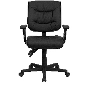 Mid-Back Black LeatherSoft Multifunction Swivel Ergonomic Task Office Chair with Adjustable Arms, GO-1574-BK-A-GG