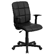 Mid-Back Black Quilted Vinyl Swivel Task Office Chair with Arms, GO-1691-1-BK-A-GG
