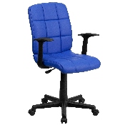 Mid-Back Blue Quilted Vinyl Swivel Task Office Chair with Arms, GO-1691-1-BLUE-A-GG