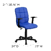 Mid-Back Blue Quilted Vinyl Swivel Task Office Chair with Arms, GO-1691-1-BLUE-A-GG