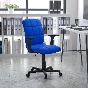 Mid-Back Blue Quilted Vinyl Swivel Task Office Chair with Arms, GO-1691-1-BLUE-A-GG