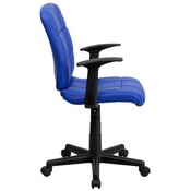 Mid-Back Blue Quilted Vinyl Swivel Task Office Chair with Arms, GO-1691-1-BLUE-A-GG