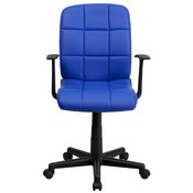 Mid-Back Blue Quilted Vinyl Swivel Task Office Chair with Arms, GO-1691-1-BLUE-A-GG