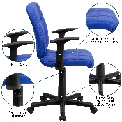 Mid-Back Blue Quilted Vinyl Swivel Task Office Chair with Arms, GO-1691-1-BLUE-A-GG