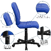 Mid-Back Blue Quilted Vinyl Swivel Task Office Chair, GO-1691-1-BLUE-GG