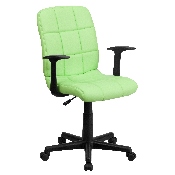Mid-Back Green Quilted Vinyl Swivel Task Office Chair with Arms, GO-1691-1-GREEN-A-GG