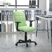 Mid-Back Green Quilted Vinyl Swivel Task Office Chair with Arms, GO-1691-1-GREEN-A-GG