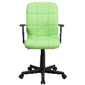 Mid-Back Green Quilted Vinyl Swivel Task Office Chair with Arms, GO-1691-1-GREEN-A-GG