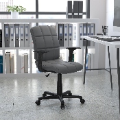 Mid-Back Gray Quilted Vinyl Swivel Task Office Chair with Arms, GO-1691-1-GY-A-GG