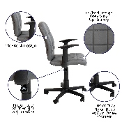Mid-Back Gray Quilted Vinyl Swivel Task Office Chair with Arms, GO-1691-1-GY-A-GG