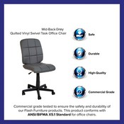 Mid-Back Gray Quilted Vinyl Swivel Task Office Chair, GO-1691-1-GY-GG