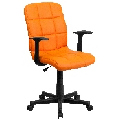Mid-Back Orange Quilted Vinyl Swivel Task Office Chair with Arms, GO-1691-1-ORG-A-GG