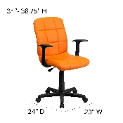 Mid-Back Orange Quilted Vinyl Swivel Task Office Chair with Arms, GO-1691-1-ORG-A-GG