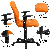 Mid-Back Orange Quilted Vinyl Swivel Task Office Chair with Arms, GO-1691-1-ORG-A-GG