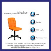 Mid-Back Orange Quilted Vinyl Swivel Task Office Chair, GO-1691-1-ORG-GG