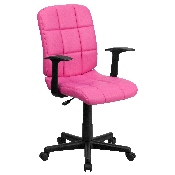 Mid-Back Pink Quilted Vinyl Swivel Task Office Chair with Arms, GO-1691-1-PINK-A-GG