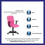 Mid-Back Pink Quilted Vinyl Swivel Task Office Chair with Arms, GO-1691-1-PINK-A-GG