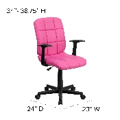 Mid-Back Pink Quilted Vinyl Swivel Task Office Chair with Arms, GO-1691-1-PINK-A-GG