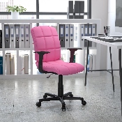 Mid-Back Pink Quilted Vinyl Swivel Task Office Chair with Arms, GO-1691-1-PINK-A-GG