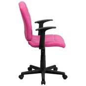 Mid-Back Pink Quilted Vinyl Swivel Task Office Chair with Arms, GO-1691-1-PINK-A-GG