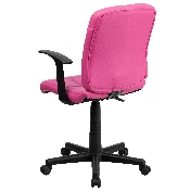 Mid-Back Pink Quilted Vinyl Swivel Task Office Chair with Arms, GO-1691-1-PINK-A-GG