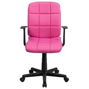 Mid-Back Pink Quilted Vinyl Swivel Task Office Chair with Arms, GO-1691-1-PINK-A-GG
