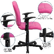 Mid-Back Pink Quilted Vinyl Swivel Task Office Chair with Arms, GO-1691-1-PINK-A-GG