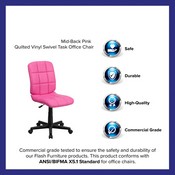 Mid-Back Pink Quilted Vinyl Swivel Task Office Chair, GO-1691-1-PINK-GG