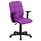 Mid-Back Purple Quilted Vinyl Swivel Task Office Chair with Arms, GO-1691-1-PUR-A-GG