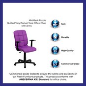 Mid-Back Purple Quilted Vinyl Swivel Task Office Chair with Arms, GO-1691-1-PUR-A-GG