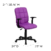 Mid-Back Purple Quilted Vinyl Swivel Task Office Chair with Arms, GO-1691-1-PUR-A-GG