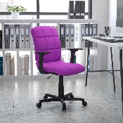 Mid-Back Purple Quilted Vinyl Swivel Task Office Chair with Arms, GO-1691-1-PUR-A-GG