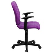 Mid-Back Purple Quilted Vinyl Swivel Task Office Chair with Arms, GO-1691-1-PUR-A-GG