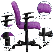 Mid-Back Purple Quilted Vinyl Swivel Task Office Chair with Arms, GO-1691-1-PUR-A-GG