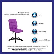 Mid-Back Purple Quilted Vinyl Swivel Task Office Chair, GO-1691-1-PUR-GG