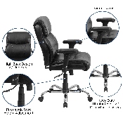HERCULES Series Big & Tall 400 lb. Rated Black LeatherSoft Ergonomic Task Office Chair with Clean Line Stitching and Arms, GO-2031-LEA-GG