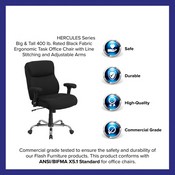 HERCULES Series Big & Tall 400 lb. Rated Black Fabric Ergonomic Task Office Chair with Line Stitching and Adjustable Arms, GO-2031F-GG