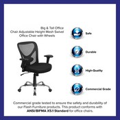 Big & Tall Office Chair - Adjustable Height Mesh Swivel Office Chair with Wheels, GO-2032-GG