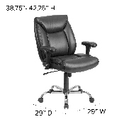 HERCULES Series Big & Tall 400 lb. Rated Black LeatherSoft Deep Tufted Ergonomic Task Office Chair with Adjustable Arms, GO-2073-LEA-GG