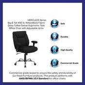 HERCULES Series Big & Tall 400 lb. Rated Black Fabric Deep Tufted Swivel Ergonomic Task Office Chair with Adjustable Arms, GO-2073F-GG