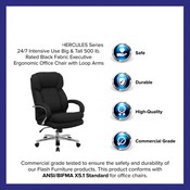 HERCULES Series 24/7 Intensive Use Big & Tall 500 lb. Rated Black Fabric Executive Ergonomic Office Chair with Loop Arms, GO-2078-GG