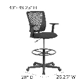 Ergonomic Mid-Back Mesh Drafting Chair with Black Fabric Seat, Adjustable Foot Ring and Adjustable Arms, GO-2100-A-GG