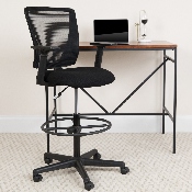 Ergonomic Mid-Back Mesh Drafting Chair with Black Fabric Seat, Adjustable Foot Ring and Adjustable Arms, GO-2100-A-GG