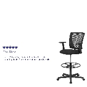 Ergonomic Mid-Back Mesh Drafting Chair with Black Fabric Seat, Adjustable Foot Ring and Adjustable Arms, GO-2100-A-GG