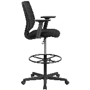 Ergonomic Mid-Back Mesh Drafting Chair with Black Fabric Seat, Adjustable Foot Ring and Adjustable Arms, GO-2100-A-GG