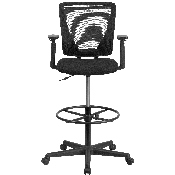 Ergonomic Mid-Back Mesh Drafting Chair with Black Fabric Seat, Adjustable Foot Ring and Adjustable Arms, GO-2100-A-GG