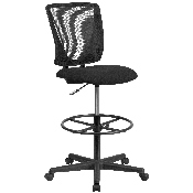 Ergonomic Mid-Back Mesh Drafting Chair with Black Fabric Seat and Adjustable Foot Ring, GO-2100-GG