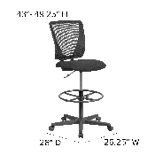 Ergonomic Mid-Back Mesh Drafting Chair with Black Fabric Seat and Adjustable Foot Ring, GO-2100-GG